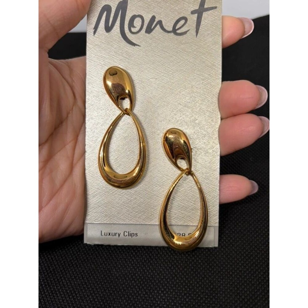 Monet Gold-Tone Teardrop Clip-On Earrings, New on Card